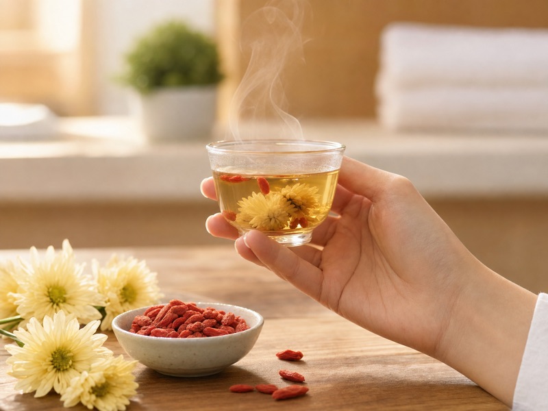 菊花枸杞茶——谭曼迪医师每日春季常备 菊花枸杞茶——列治文 Artemis Wellness Clinic 准备的春季养肝中药代茶饮