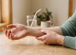 Pressing the PC6 Neiguan acupressure point on the inner forearm, three finger-widths above the wrist crease — digestion and nausea self-care, Artemis Wellness Clinic Richmond BC